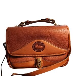 Dooney & Bourke Cognac Leather Flap Satchel with Top Handle